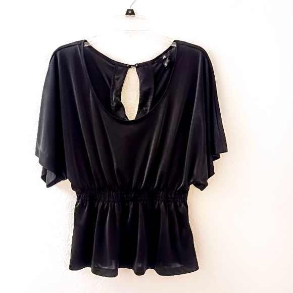 H&M Silky Oversized Flowy Blouse Sz S Black Keyhole Cinched Waist Cocktail City - Picture 6 of 13